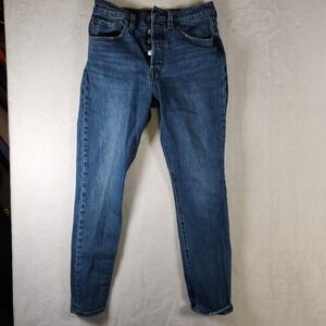 Levi's 501 Button Fly Jeans Sz 27x28‎ Blue High Rise Straight Leg Classic Denim